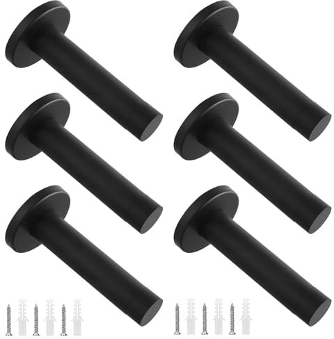 MOUYAT 6 PCS Black Door Stop, 3.5 Inch Wall Mounted Door Stopper, Door Stoppers for Walls with Plugs and Screws, Skirting Mount Door Stopper for Wall Skirting
