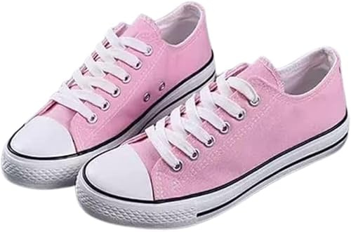 Women's Ladies Girls Canvas Low Top Lace Up Trainers Sneakers Pumps Plimsolls Size UK 3-8 (Pink, UK Footwear Size System, Adult, Women, Numeric, Medium, 8)