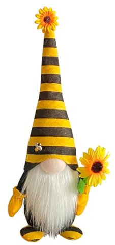 Bee Gnomes Spring Summer Sunflower Plush Doll Decor, Garden Gnome Statue, Good Luck Charm, Handmade Bedroom Desktop Gnomes Ornaments, Indoor Autumn Decor for Home