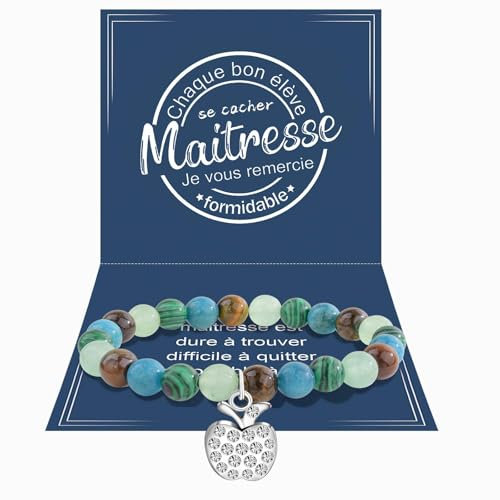QianSiLi Cadeau Maitresse D'école Fin D'année, Bracelet Pierre Naturelle Femme,Cadeaux Noel Femme, Cadeau Assistante Maternelle - Vert