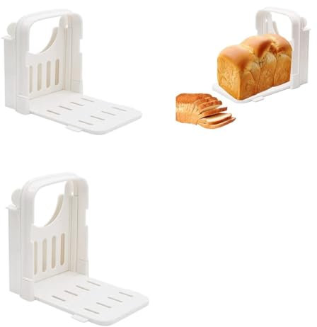 Foldable Bread Slicer Adjustable Cutting Mold Thicknesses Toast Slicing Cutter Machine for Bread/Roast/Sandwich Maker/Loaf Slicer Cutter (White 2pcs)