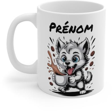Teecustom Mug Hérisson Personnalisé – Tasse Café Mignonne et Énergique avec Prénom – Cadeau Original (Loup)
