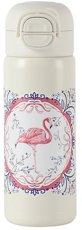Cottea 17oz/500ml Water Bottle,Security Lock Stainless Steel Coffee Cup,Non-Slip Travel Mugs Insulated for Hot and Cold,Stainless Steel Water Bottle,1 Pack (Flamingo)