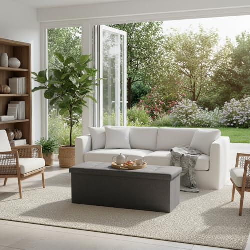HOMYLIN 110 cm Sitzbank mit Stauraum, moderne Stoffbank, Wohnzimmer, platzsparende Möbel, faltbares und langlebiges Design, Grau