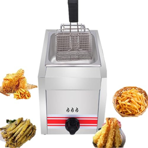 PASPRT Freidora de Gas Comercial de Cilindros Simples/Dobles/triples, Acero Inoxidable, Fuego Independiente, encimera Adecuada para freír Papas Fritas en casa Cocina (Single)