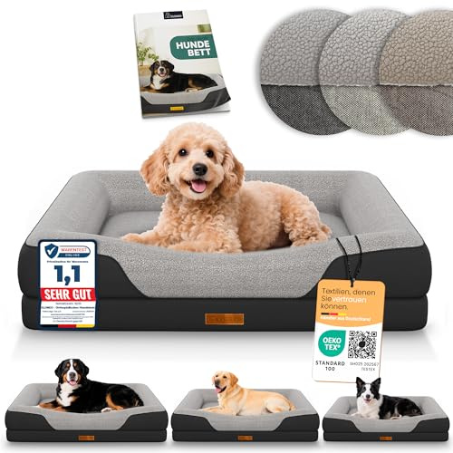 ELONEO orthopädisches Hundebett kleine Hunde - 76x51x17cm, Hundekorb mit Memory Foam, Hundematte wasserdicht und waschbar, Hundekissen, Hundematratze mit weicher Polsterung, schwarz