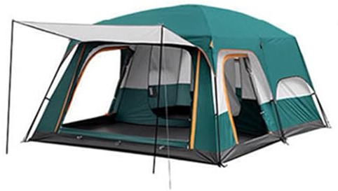 Großes Familienzelt 8-12 Personen, 2-Zimmer-1-Wohnzimmer Oxfordstoff Campingzelt (430x305x200cm) Dunkelgrün, Sonnenschutz & Spritzwassergeschützt, Für Camping-Enthusiasten Gartentr