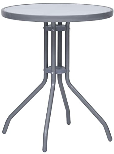 Frdhee Tisch Balkontisch Buffettisch Terrassentisch,Gartentisch Hellgrau 60 cm Stahl und Glas,Balkontisch Für Garten,Terrasse,Einfach Zu Montieren,Einfach Zu Warten