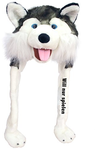 Geschenke mit Namen Plüschmütze Husky WILL NUR SPIELEN Einheitsgröße für Erwachsene, kuschelig weich