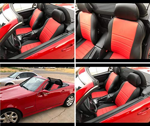 TOPCAR ATHENS Zwei Autositzbezüge aus Kunstleder mit Synthetik Rückseite Oberfläche, 100% passgenau, Sitzbezügesets, Farben ROT SCHWARZ und SCHWARZ