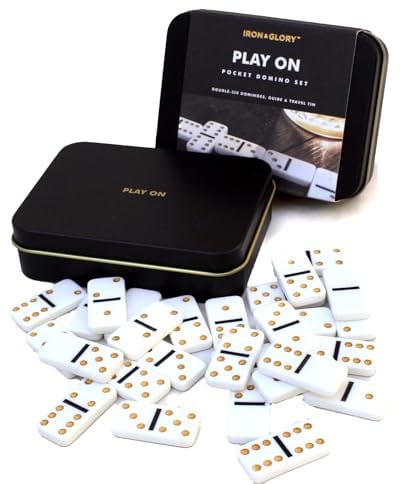 Iron & Glory 'Play On' Dominoes Set | Luxury Board Games For On The Go | Mini Travel Games With Deluxe Tin Case | Dominoes Set For Adults & Kids | Traditional Family Games & Toys | Domino Dad Gifts