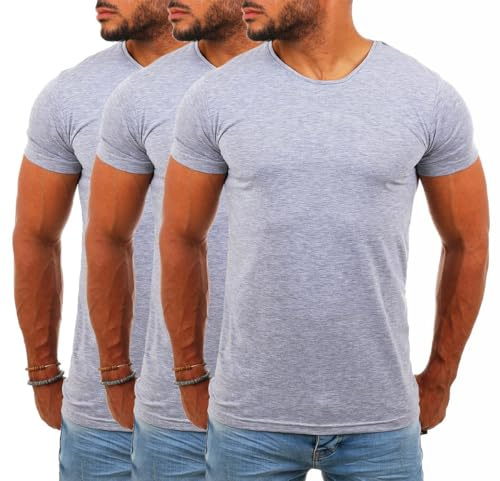 Young & Rich Herren Uni Basic T-Shirt mit Rundhals Ausschnitt einfarbig Stretch körperbetonte Dehnbare Passform 1701
