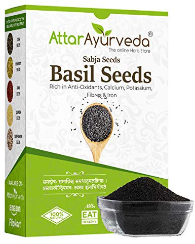 Attar Ayurveda Sabja Basil Seeds Rich in Protein, Fiber, Vitamins & Minerals Reduces Body Heat 100% Pure and Natural No Preservative Vegan Friendly Non-GMO 500gm