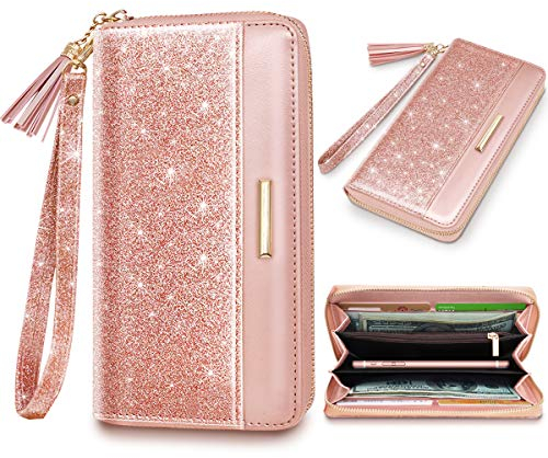 Coco Rossi Geldbörsen für Frauen PU-Leder Kartenhalter Organizer Damen Clutch mit Quaste Handgelenkschlaufe