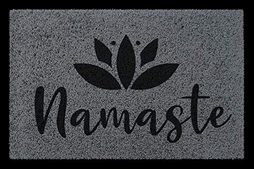 Interluxe Fußmatte mit Spruch - Namaste/Lotus - 40x60cm Fussmatte als Geschenk Yoga, Dankbarkeit, Respekt, Gruß (Dunkelgrau)