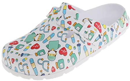 FITYLE Zuecos de Enfermería Estampados para Mujer, 40 41