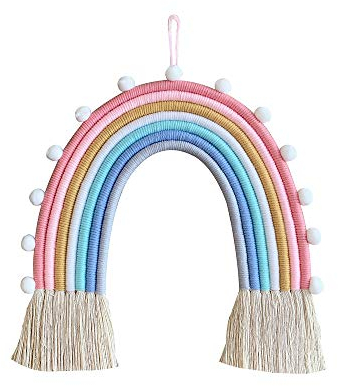 Shiwaki Regenbogen Wanddekoration Hngezimmer Boho Kleiner Wandteppich,Gewebtes Dekorativ mit Quaste,Weiches Baumwollseil Niedliche Wandkunst Hintergrund(Blau)