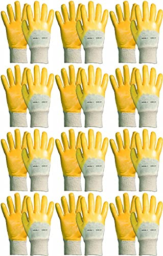 Novatool 12 Paar Arbeitshandschuhe Herren I Grö0e 10 I Nitril | Ölabweisend I EN388:2016 3111X I Montagehandschuhe Schutzhandschuhe Strong Hand Handschuhe Gelb