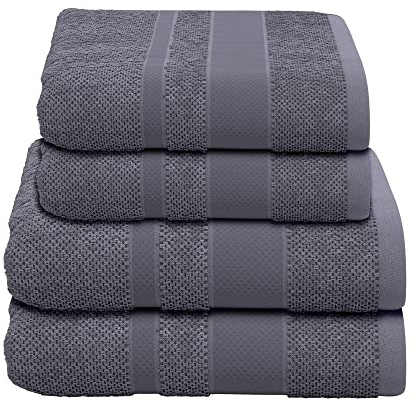 PANA Handtuch Frottierserie • Frottee Handtücher Set • Hautfreundliches Handtuch & Duschtuch • 100% Baumwolle • Ökotex Zertifiziert • 2 Handtücher / 2 Duschtücher • Grau