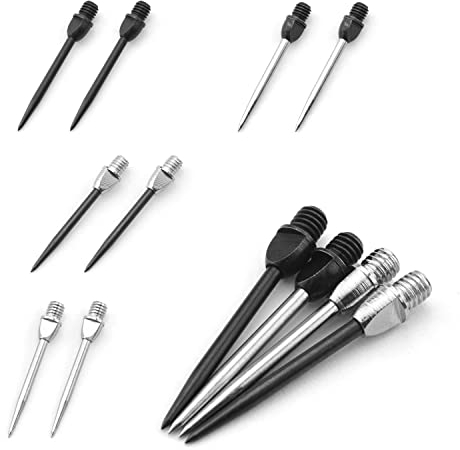 DGHAOP Dartspitzen aus Stahl, 12 Stück, flacher Kopf, austauschbare Dart-Stahlspitze, 2BA-Gewinde, Nadel-Zubehör für weiche Spitze, Metall-Nadelspitzen, Dartpfeile, 4 Arten