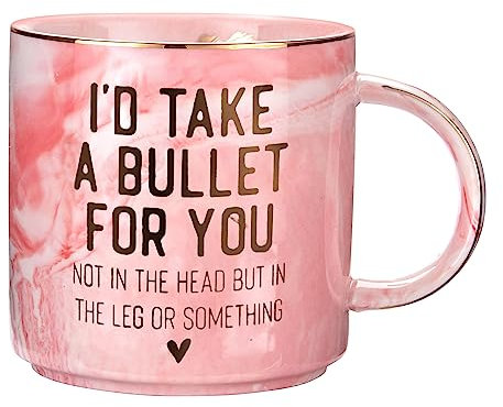 Best Friend Birthday Gifts for Women - Funny Friendship Gift for Bestfriend, Besties, BFF, Sister, Boss Woman, Big Sis, Sorority - I'd Take a Bullet For You - Cute Pink Marble Mug, 11.5oz Coffee Cup