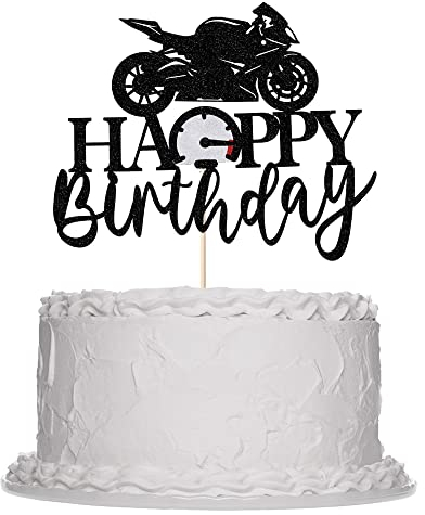 Sleyberoy Schwarzer Glitzer Motorrad Happy Birthday Kuchenaufsatz - Motorrad Club Party Motorrad Rennen Rennen Party Dekoration Geburtstag Party Kuchen Dekoration