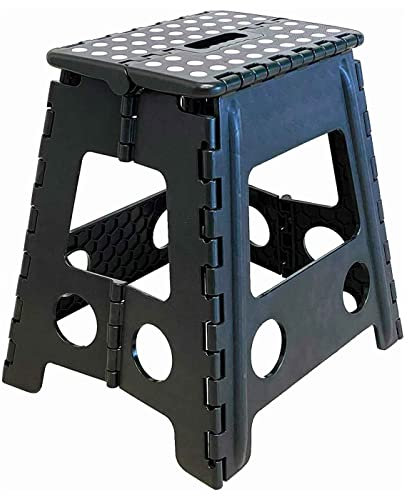 AC - Taburete Plegable - Fabricado en PVC - Multiusos de plástico Resistente y Duradero. Ideal para escuelas, guarderías u hogar. - 29 x 22 x 39 cm – Negro