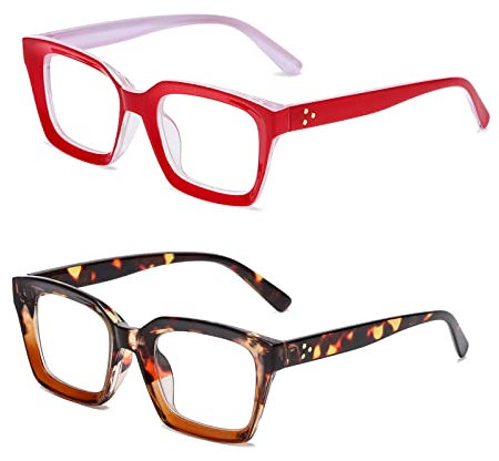 YUELUQU Klassische quadratische Brille, nicht verschreibungspflichtig, dicker Brillenrahmen für Damen und Herren, Rot und Leopardenmuster, Medium