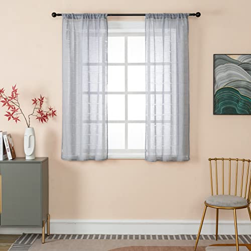 GIRASOLE HOME® Coppia Tende Filtranti Semi Trasparenti Effetto Lino Tenda a Righe per Interni 2 Pannelli con Tasca (Grigio, 70x145cm)