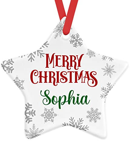 Personalised Christmas Bauble with Name, Merry Christmas Custom Tree Decoration, Hanging Star Ornament, Baby Gift, First Christmas, Xmas Decor