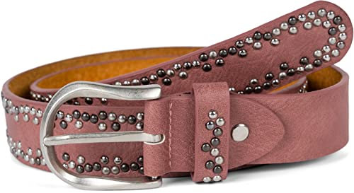styleBREAKER Nietengürtel mit mehrfarbigen kleinen Nieten, Gürtel Kunstleder Einfarbig, kürzbar, Hüftgürtel Unisex 03010071, Farbe:Mauve, Größe:90cm