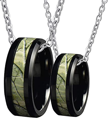 KnBoB 2 Stück Paar Ketten Ring Personalisiert, 8MM Wolfram Schwarz Zweig Charms Anhänger Halskette