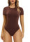 SHAPERX Body Damen Bodysuit Hoher Elastizität Kurzarm Top Rundhals T-Shirt Tanga, UK-SZ5249-2-Cocoa-XL