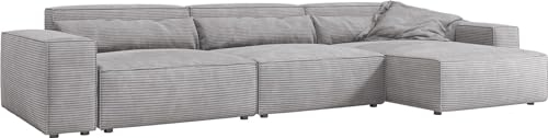DELIFE Eckcouch Sirpio XL Cord Silbergrau 370x170 cm Recamiere variabel