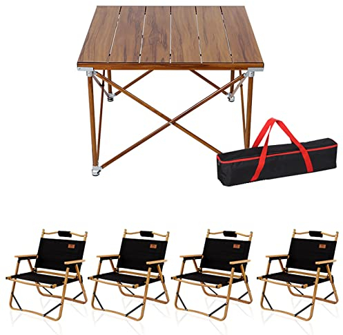 AVLUZ Outdoor-Campingtisch mit 4 Klappstühlen, Aluminium-Klapptische mit breiter Platte und Teleskopbeinen, Camping-Küchentisch for Picknick-Strand-Grillen im Freien ( Color : B , Size : 70*65*50/70cm