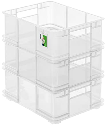 PAFEN 3x Euro Stapelbox 20l - 43 x 35 x 18 cm - Aufbewahrungsbehälter Euro-box Transparent Stapelkasten Transport Eurobehälter aus PP