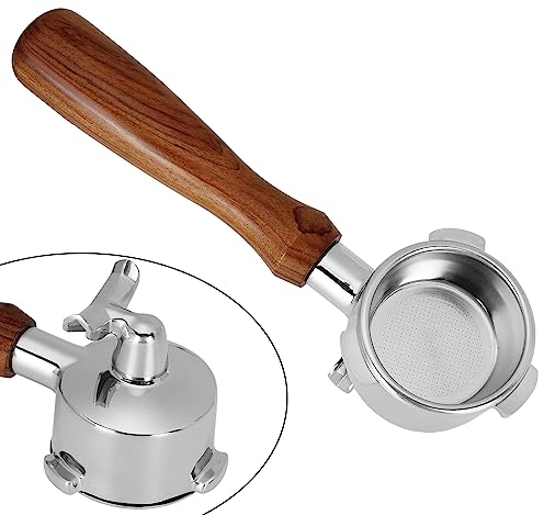 DIBTSA 54 mm Siebträger kompatibel mit Breville RM-BES870XL, BES878BSS, BES840XL, BES840CBXL, BES840BSXL, BES810BSS, Doppelausläufe 3 Ohren, Edelstahlkopf und Filterkorb und Holzgriff
