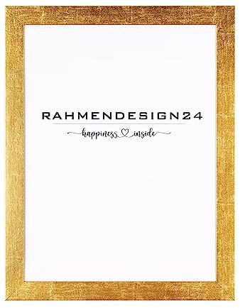 Rahmendesign24 Bilderrahmen Milano | DIN Format Blattgold 29,7x42 (DIN A3) | Posterrahmen, Fotorahmen, Wechselrahmen
