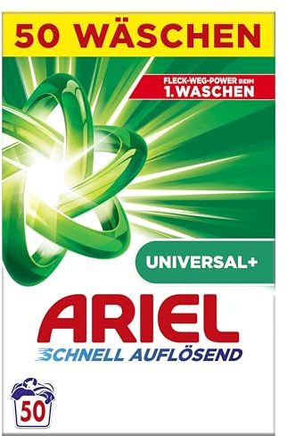 Ariel Schnell Auflösendes Pulverwaschmittel Universal+ 3 kg, 50 Waschladungen, Ausgezeichnete Fleckenentfernung