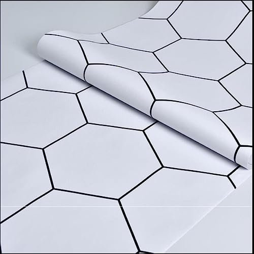 ESCATIC Black and White Hexagon Peel and Stick Wallpaper Geometric Self Adhesive Wallpaper Removable Contact Paper for Home Decor-Hexagon Pattern,3mx45cm