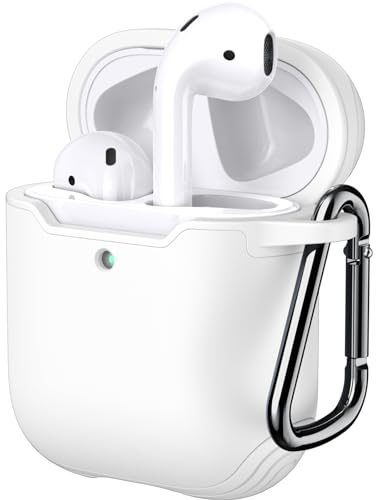 JETech Hülle für AirPods (1. & 2. Generation), PC und TPU, Schutzhülle mit Schlüsselanhänger (Weiß)