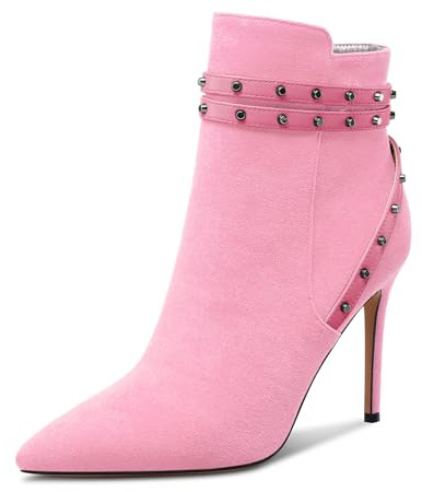 HEUIVZAR Damen Mittlerem Stiletto Absatz Heel Geschlossene Spitze Zehenkappe Reißverschluss Stiefeletten Dress Nieten Abschlussball Stiefel 8 CM Heels