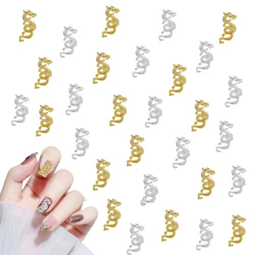 Chinese Dragon Nail Charms,40PCS 3D Metal Zodiac Dragon Nail Gems for Long Nails,Gold & Sliver Animal Nail Jewellry Nail Art Decoration for Women Girls Nail Art Design DIY Crafts (A Gold & Silver)