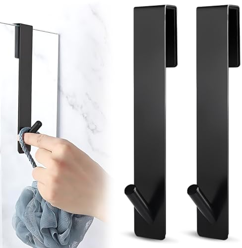 KWJEIULSOQ 2 Stück Handtuchhalter Dusche Glaswand Handtuchhalter Duschwand,Türhaken zum Einhängen Haken Duschwand Handtuchhalter Tür,Türhaken Schwarz Duschhaken Haken für Duschwand zum Einhängen
