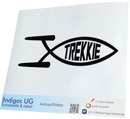 INDIGOS UG Auto Aufkleber Auto - 300x900 mm - Trekkie Fisch - schwarz - Selbstklebender Sticker für Auto, Fenster, Bus oder LKW