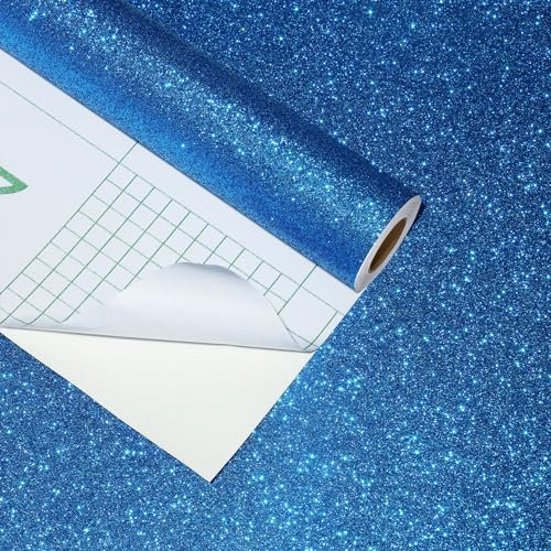 Skyblur Rouleaux de papier peint autocollant amovible à paillettes bleu océan pour armoires et tiroirs, 40 x 600 cm