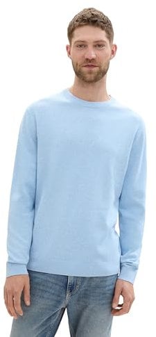 TOM TAILOR Herren Basic Crewneck Pullover aus Baumwolle, 36302 - Bright Wave Blue Melange, XXXL