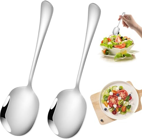 Cucchiaio da insalata grande in acciaio inox, 2 cucchiai da portata in acciaio inox, cucchiai da portata con manici lunghi, per ristoranti di hotel