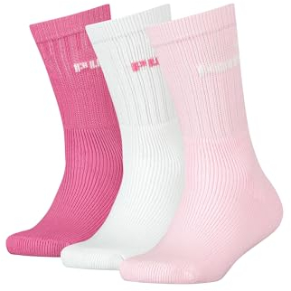 PUMA Tennissocken Crew Kinder Tennis Socken Sportsocken Unisex für Mädchen und Jungen 3 Paar, Farbe:White/Light Pink, Socken & Strümpfe:31-34