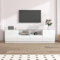 BTM Meuble TV LED Blanc Brillant avec lumière LED, Meuble TV avec Deux tiroirs et Deux Compartiments, Porte Haute Brillance Meuble TV pour Salon Blanc，165x38x43 cm